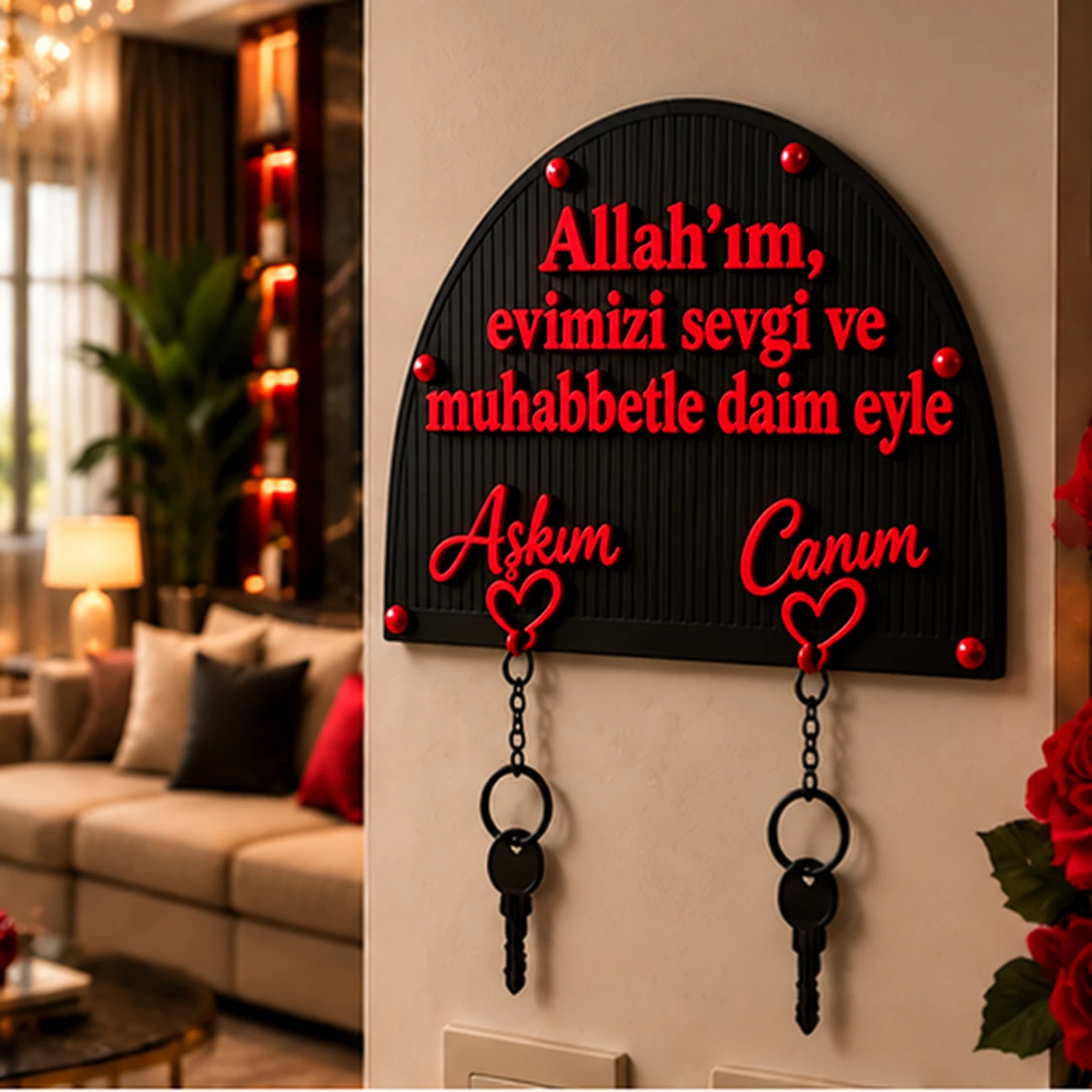 Aşk Dolu Evimiz Dekoratif Anahtarlık Askılığı